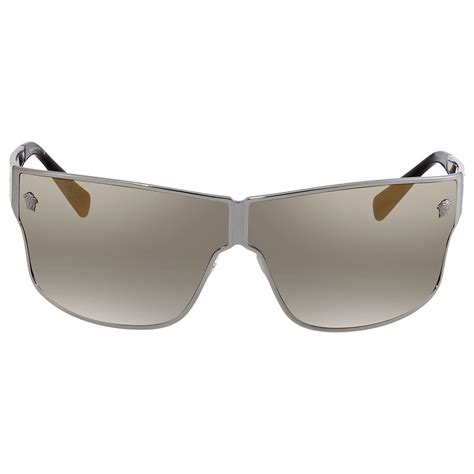 Versace Light Brown Mirror Dark Gold Rectangular Sunglasses 